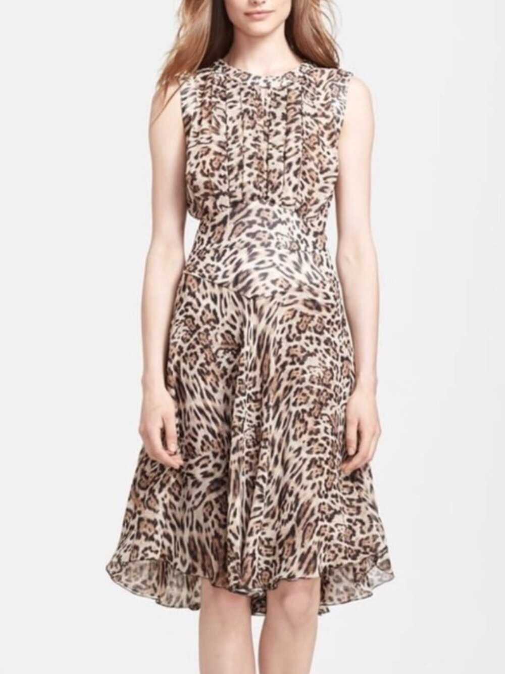 $450 L'Agence Leopard Animal Print Pleated Fit & Flare Mini Dress size 2